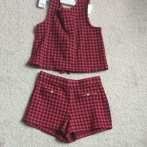 Janie and Jack Red and Black Houndstooth Two-Piece Set